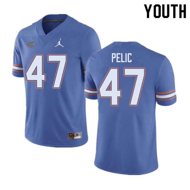 NCAA Florida Gators Justin Pelic Youth #47 Jordan Brand Blue Stitched Authentic College Football Jersey SGA7264OA